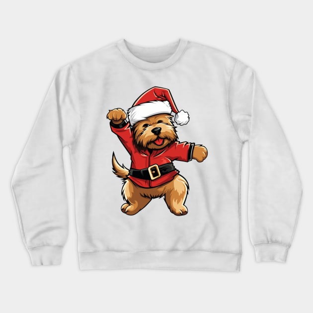 Cartoon Christmas Yorkshire Terrier Dog Dancing Crewneck Sweatshirt by Chromatic Fusion Studio